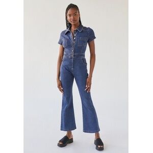 NWT Urban Outfitters Denim Coverall Jumpsuit Button Front Short Sleeves Large